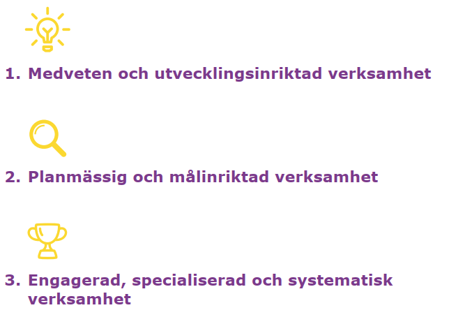 Certifikatet har tre nivåer: 1. Informerad och utvecklande handling, 2. Planerad och målinriktad handling och över nivå 3. Engagerade, specialiserade och systematiska åtgärder.