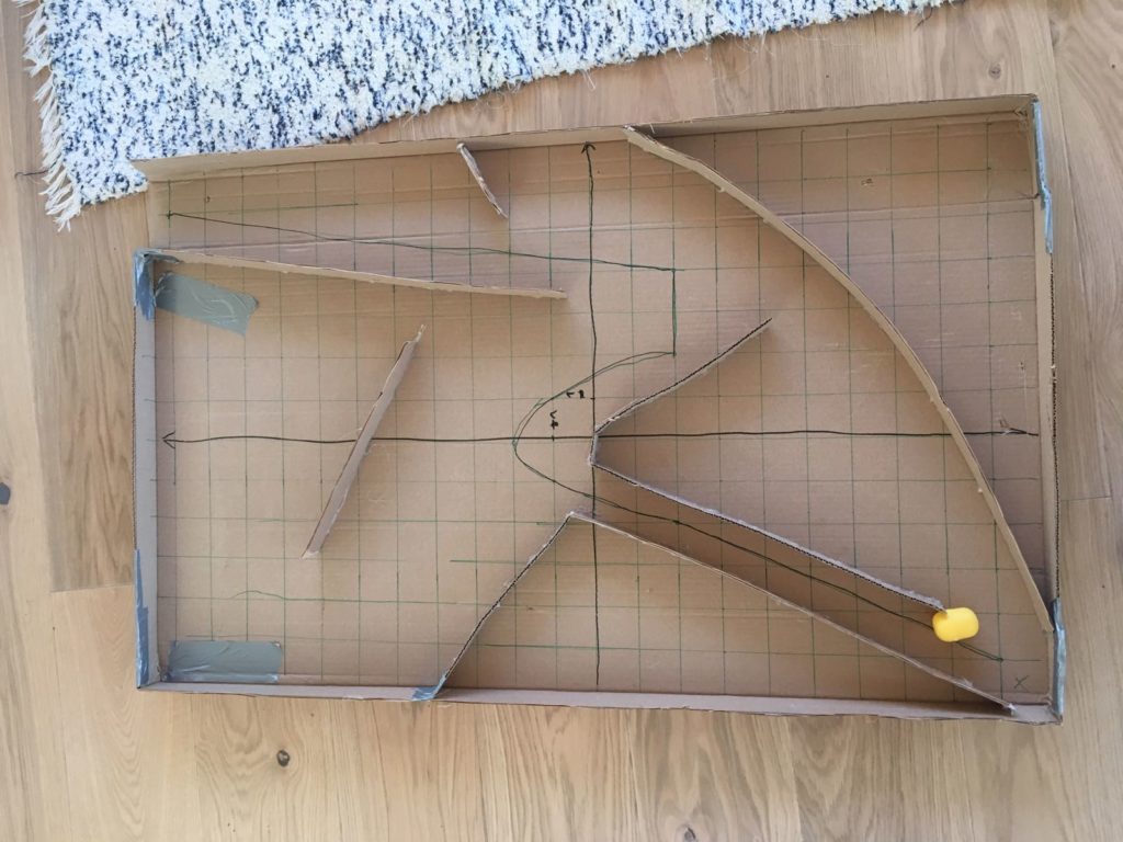 Funktio piirrettynä koordinaatistolaatikkoon, jolloin pakohuonepelin tehtävä ratkaistuu.