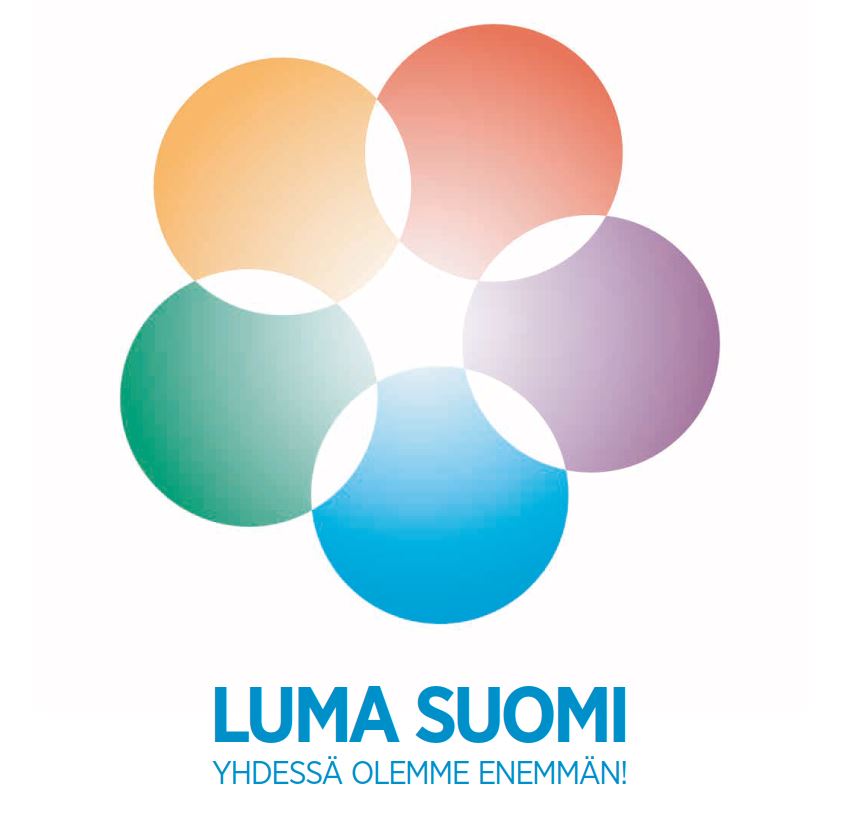 LUMA Suomi kirjan kansi, jossa LUMA-kukka ja kirjan nimi LUMA SUOMI Yhdessä olemme enemmän.