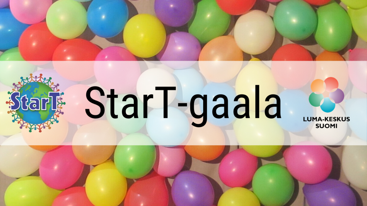 StarT-gaala -teksti ilmapallotaustan päällä.