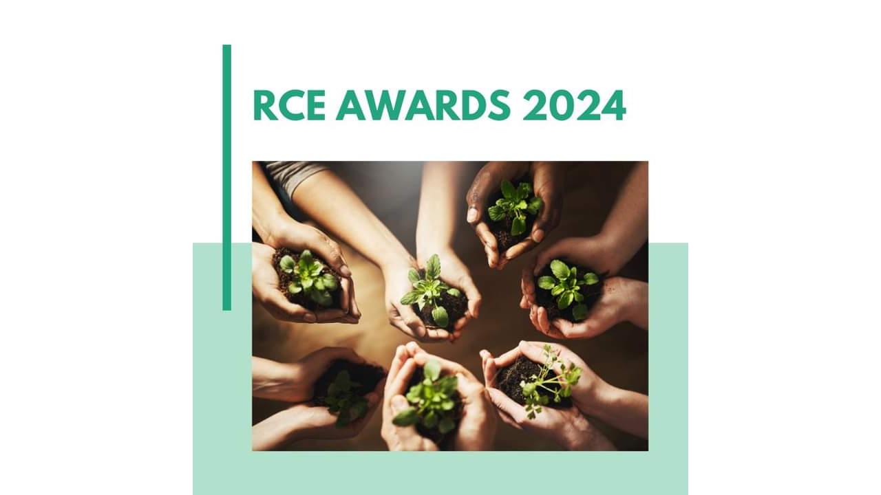 Kuvituskuvassa käsiä, jotka pitetevät kasveja sekä teksti RCE AWARDS 2024.